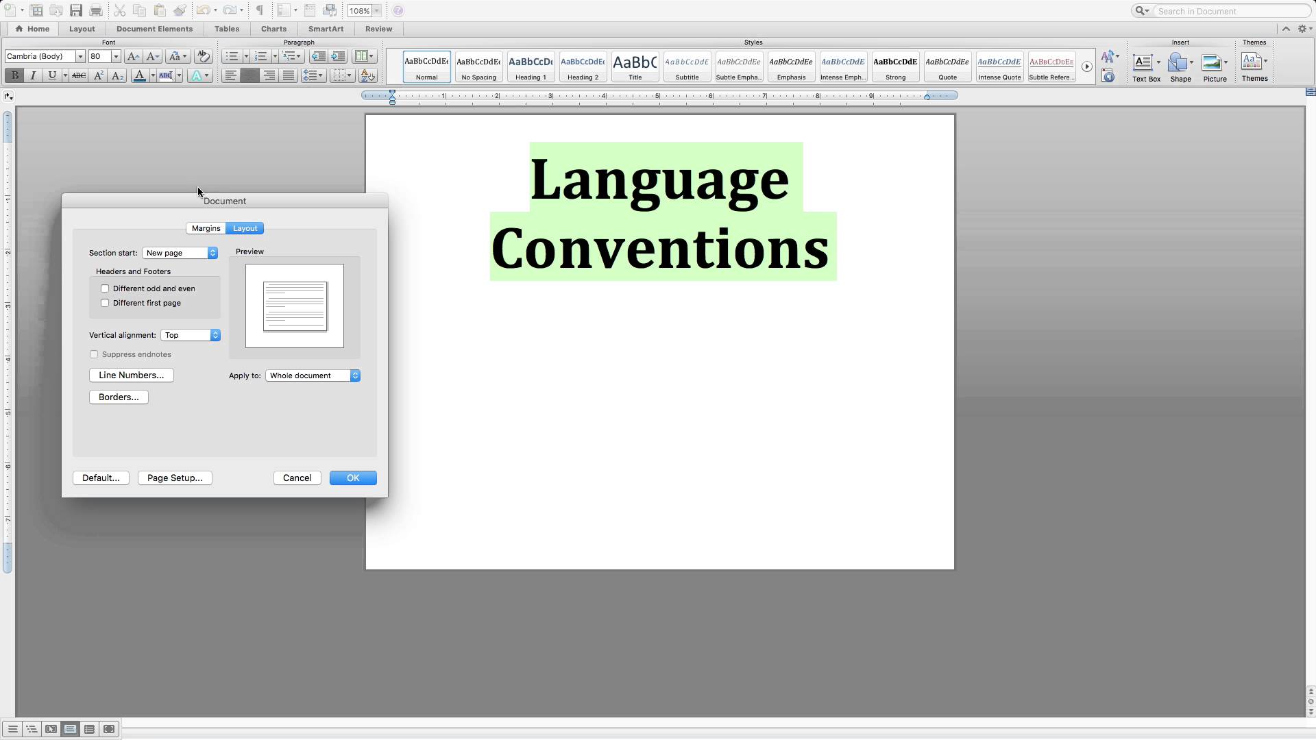 align vertically on word for mac 2016